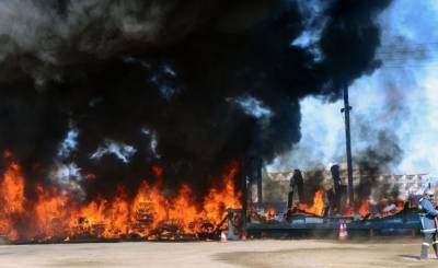 Λαμία: Διακοπή κυκλοφορίας λόγω φωτιάς σε νταλίκα