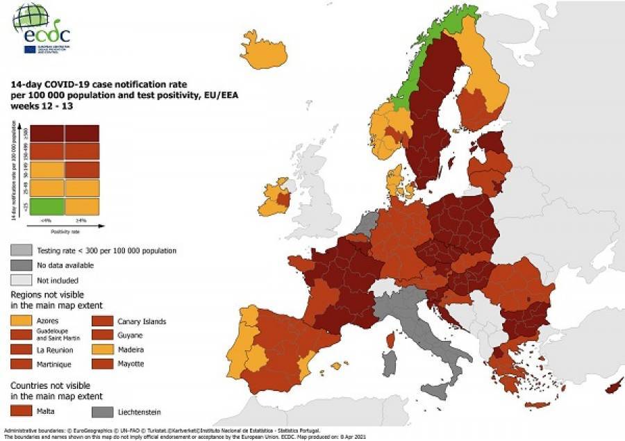 ECDC: «Κόκκινη» η Ελλάδα-Στο «βαθύ κόκκινο» η Δυτική Μακεδονία