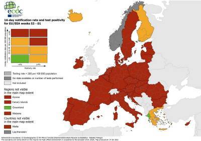 Κορονοϊός-Χάρτης ECDC: «Κόκκινη» η Ευρώπη-«Πορτοκαλί» Ελλάδα, Φινλανδία, Ισλανδία