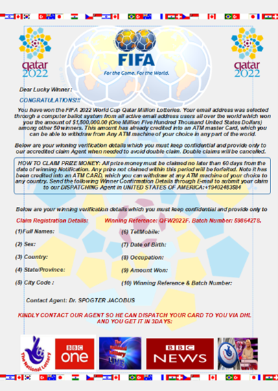 FIFA fake lottery win