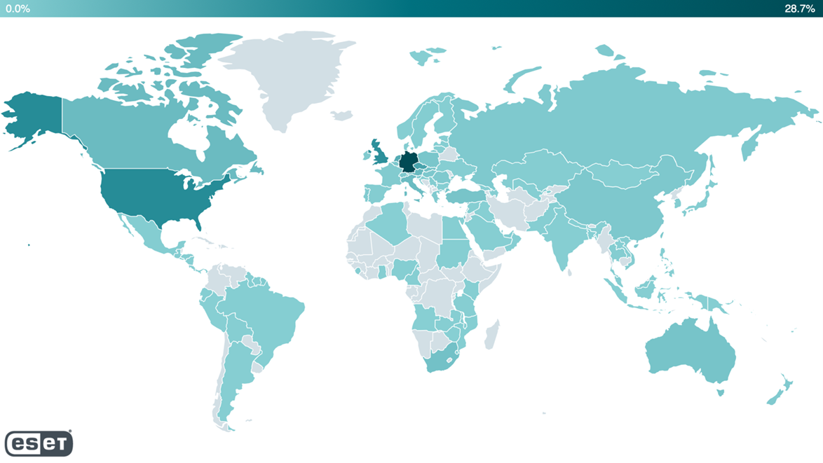 ESET Microsoft Exchange ποσοστο ανιχνευσεων webshells ανα χωρα
