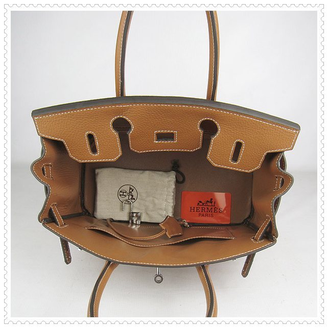 birkin bag clemence hermes brown silver 30cm v82187 5
