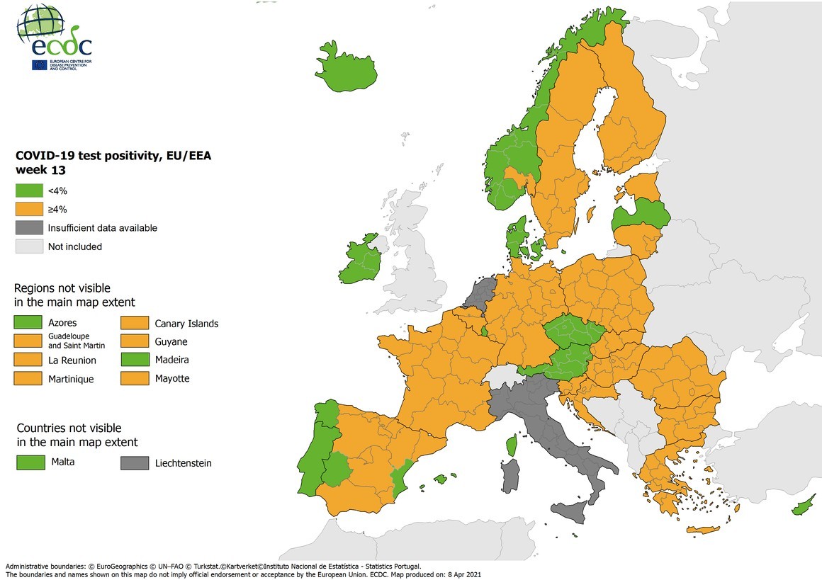 2021w13 COVID19 EU EEA National Positivity Rate