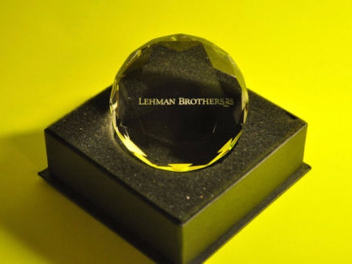 lehman brothers crystal paperweight