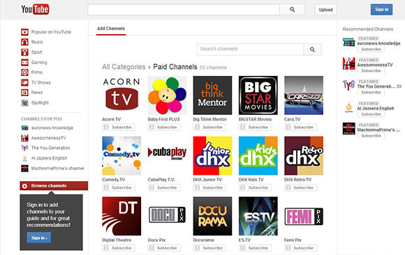 youtube paid channels