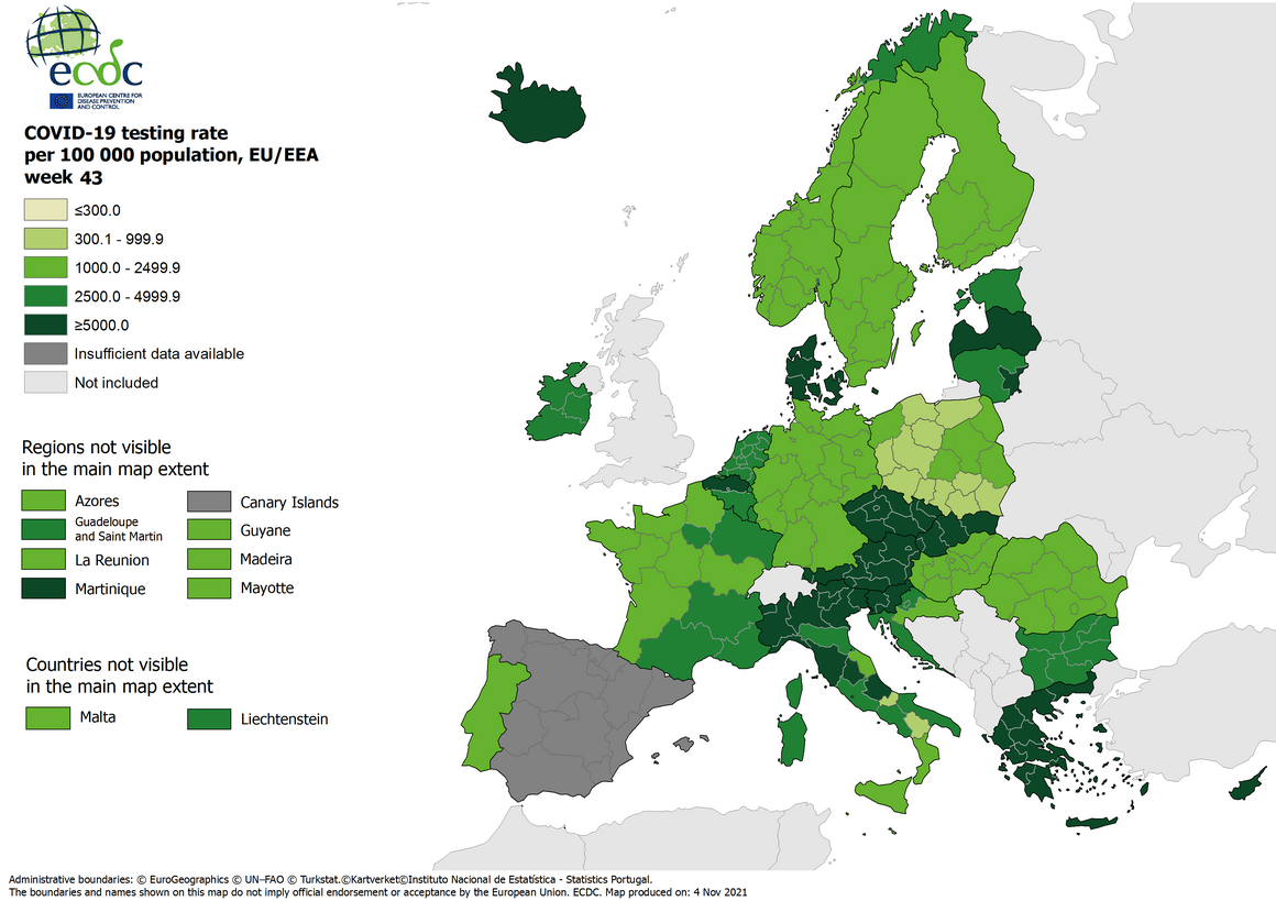 2021w43 COVID19 EU EEA National Testing Rate