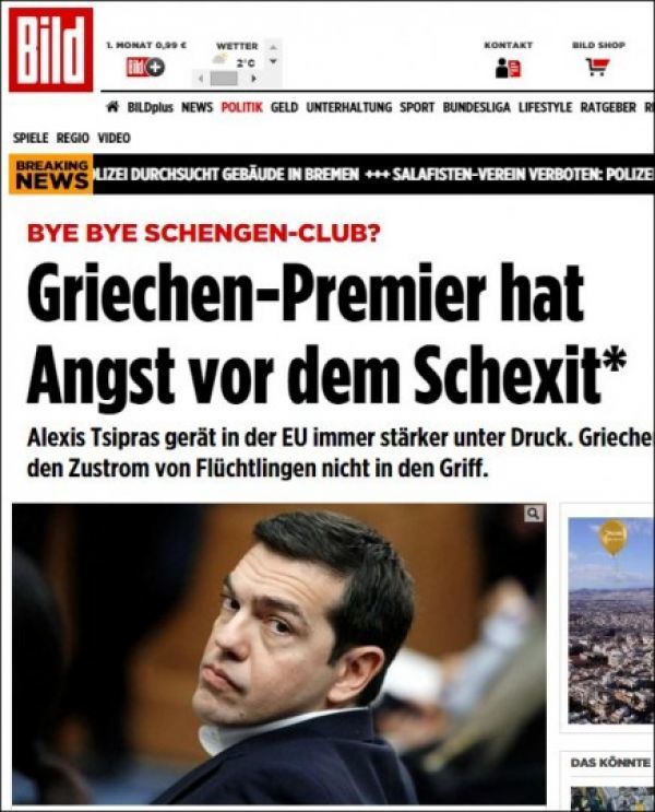 Bild: «Ο Τσίπρας φοβάται το Schexit»