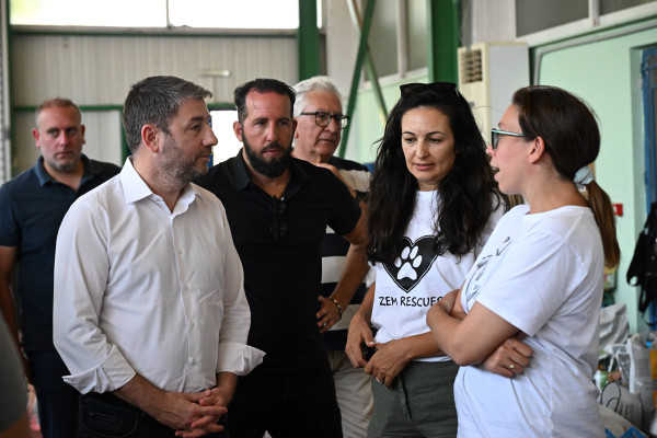 Ο Ανδρουλάκης στον σταθμό φιλοξενίας πυρόπληκτων ζώων στα Μέγαρα