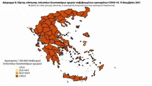 Διασπορά κρουσμάτων: 1.522 στην Αττική, 1.226 στη Θεσσαλονίκη-Είκοσι τριψήφιες περιφέρειες