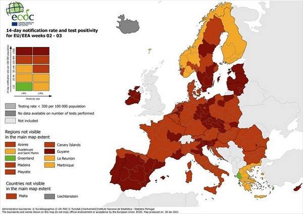 ECDC: Η Ελλάδα η μόνη ευρωπαϊκή χώρα με «πράσινες» περιοχές