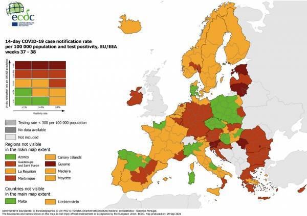 Χάρτης ECDC: Στο «πορτοκαλί» το μεγαλύτερο μέρος της Ελλάδας