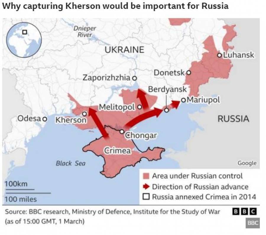 ΒΒC: Κρίσιμη για τους Ρώσους η κατάληψη της Χερσώνας