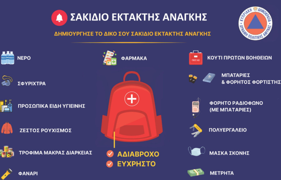 Κυπριακό Υπουργείο Εσωτερικών: Συστήνει σακίδιο έκτακτης ανάγκης λόγω των εντάσεων στη Μέση Ανατολή
