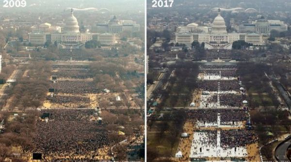 «Σκόρπια διαδήλωση» η ορκωμοσία Τραμπ-Η σύγκριση με Ομπάμα (photos)