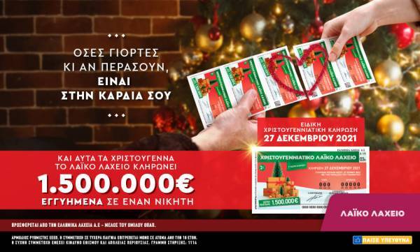 Λαϊκό Λαχείο: €1,5εκατ. εγγυημένα στον πρώτο νικητή της χριστουγεννιάτικης έκδοσης