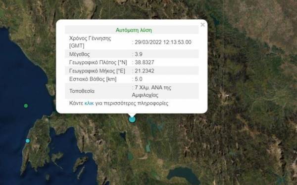 Σεισμός 3,9 Ρίχτερ στην Αμφιλοχία