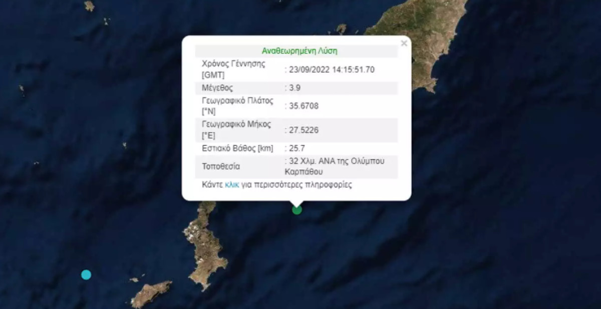 Σεισμός 3,9 Ρίχτερ στην Κάρπαθο