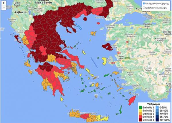 Επιδημιολογικός χάρτης Ελλάδας: 27 περιοχές στο «βαθύ κόκκινο»