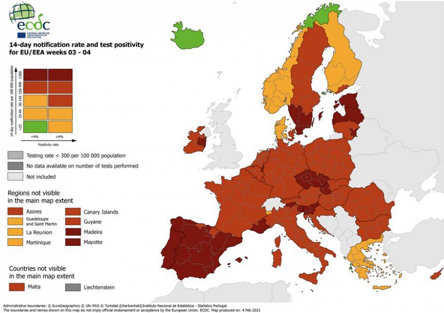 Κορονοϊός-ECDC: Μειώθηκαν οι «πράσινες» περιοχές της Ελλάδας στον επιδημιολογικό χάρτη