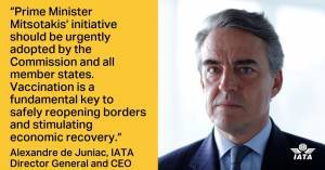 Η IATA υποστηρίζει την πρόταση Μητσοτάκη για πιστοποιητικό εμβολιασμού
