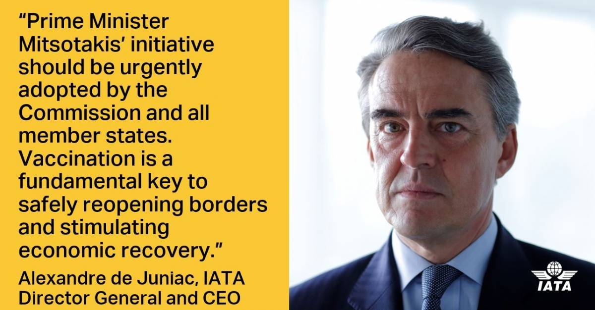 Η IATA υποστηρίζει την πρόταση Μητσοτάκη για πιστοποιητικό εμβολιασμού