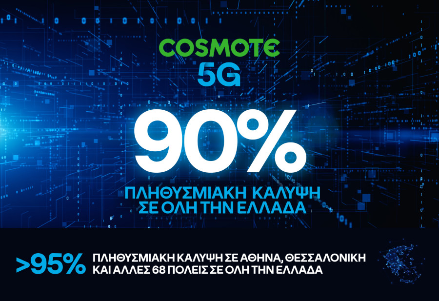 Στο 90% η πανελλαδική κάλυψη του COSMOTE 5G-Νωρίτερα απ&#039;το στόχο