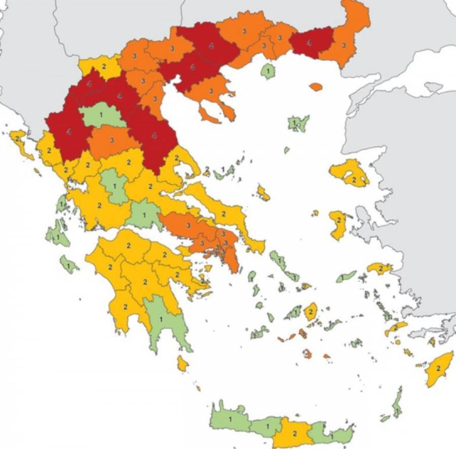 Κορονοϊός: Ανανεώθηκε ο επιδημιολογικός χάρτης-Δείτε το επίπεδο της περιοχής σας