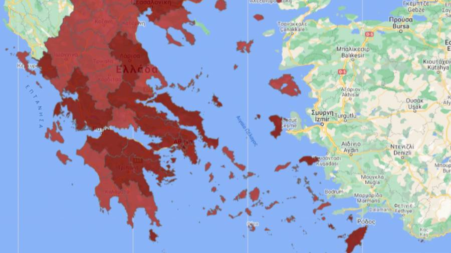 Lockdown: Χωρισμένη σε «κόκκινο» και «βαθύ κόκκινο» η Ελλάδα (χάρτης)
