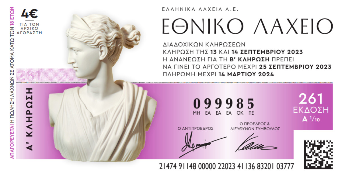 Εθνικό Λαχείο: Εγγυημένο έπαθλο €1.000.000 στον πρώτο λαχνό και πολλά ενδιάμεσα κέρδη