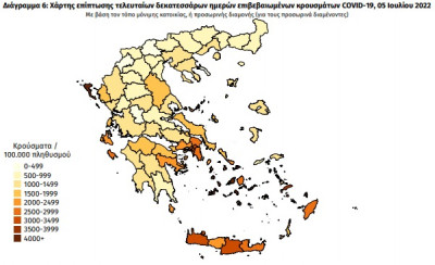 Διασπορά κρουσμάτων: «Βράζει» με 15.155 η Αττική- 2.289 στη Θεσσαλονίκη