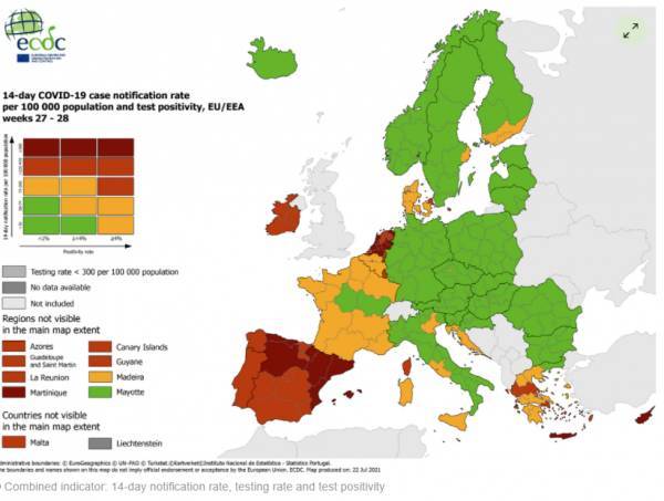 ECDC: «Κόκκινες» πέντε περιοχές- Στο «βαθύ κόκκινο» η Κρήτη