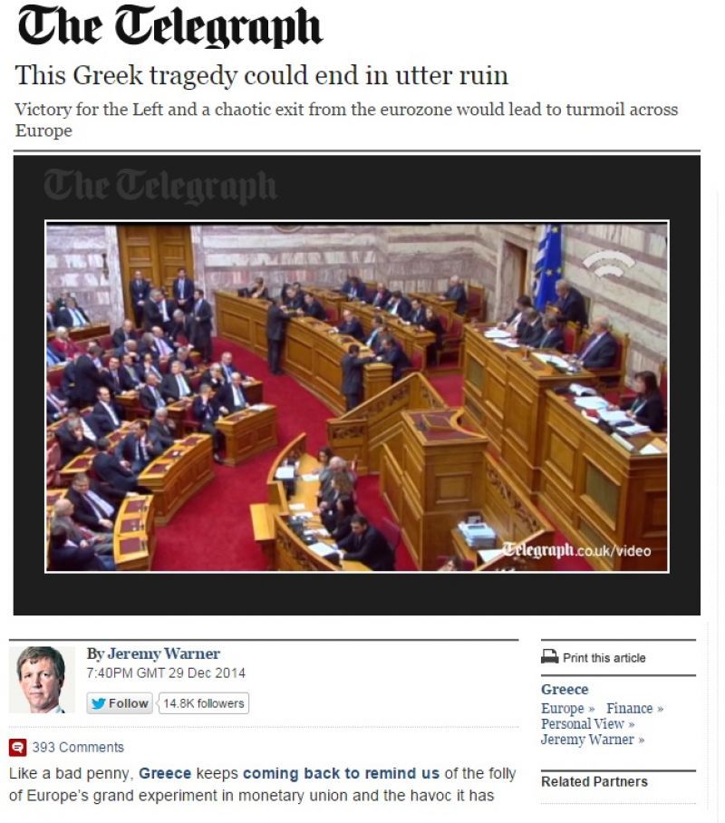 Telegraph: Το Grexit θα ανοίξει το δρόμο και για άλλα κράτη