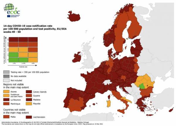 Χάρτης ECDC: Βαθύ κόκκινο το μεγαλύτερο μέρος της Ελλάδας