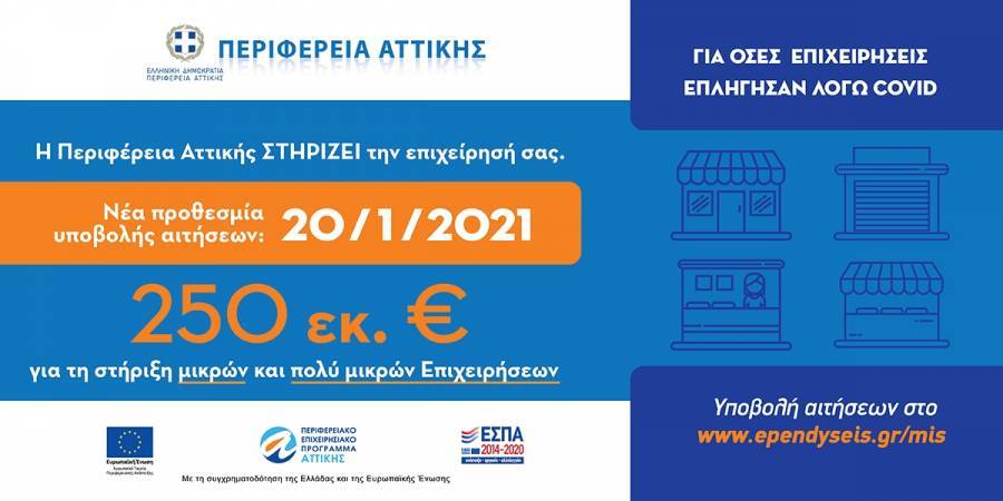 Περιφέρεια Αττικής: Παράταση προθεσμίας για το πρόγραμμα ενίσχυσης μικρών επιχειρήσεων