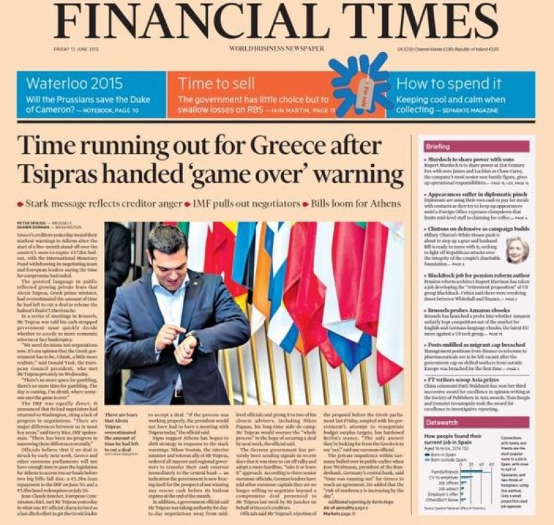 FT: Γερμανικό τελεσίγραφο- Ώρα για αποφάσεις- "Όλα ή τίποτα"
