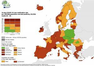 ECDC: Στο «βαθύ κόκκινο» Αχαΐα, Αιτωλοακαρνανία, Ιόνιο, Δωδεκάνησα και Κυκλάδες