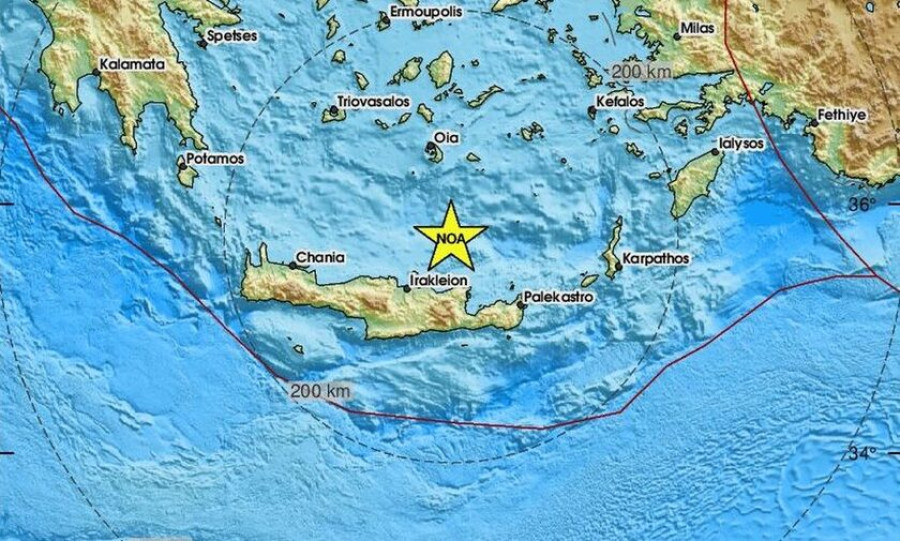 Σεισμός 4,2 Ρίχτερ βόρεια του Ηρακλείου Κρήτης