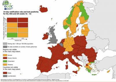 ECDC:Ανανεώθηκε ο ευρωπαϊκός χάρτης για τον κορονοϊό-Η αξιολόγηση της Ελλάδας