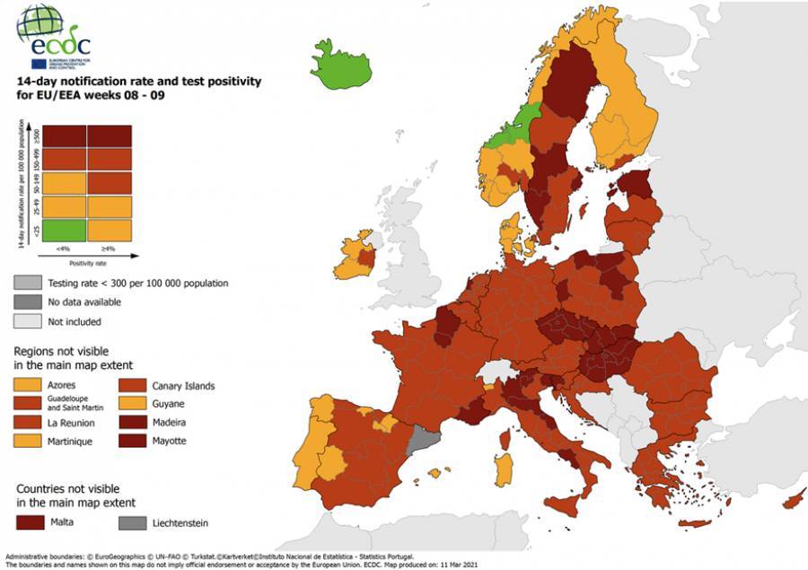 Κορονοϊός- Χάρτης ECDC: «Κοκκίνισε» όλη η Ελλάδα