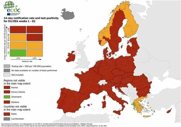 Κορονοϊός-Χάρτης ECDC: Η Ελλάδα η μόνη χώρα με πράσινες περιοχές