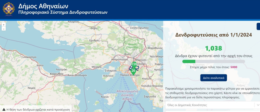 Διαδραστικός χάρτης με όλες τις δενδροφυτεύσεις στην Αθήνα