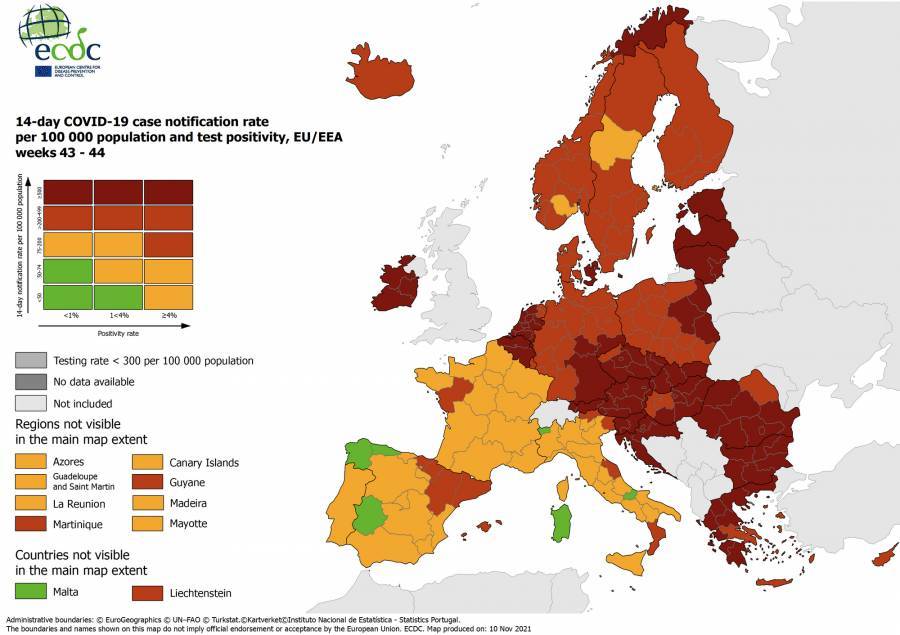 Χάρτης ECDC: Σε βαθύ κόκκινο η Ελλάδα