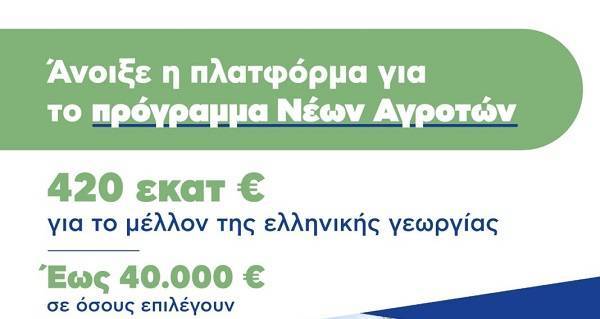 Νέοι αγρότες: Άνοιξε η πλατφόρμα- Έως €40.000 σε κάθε ωφελούμενο
